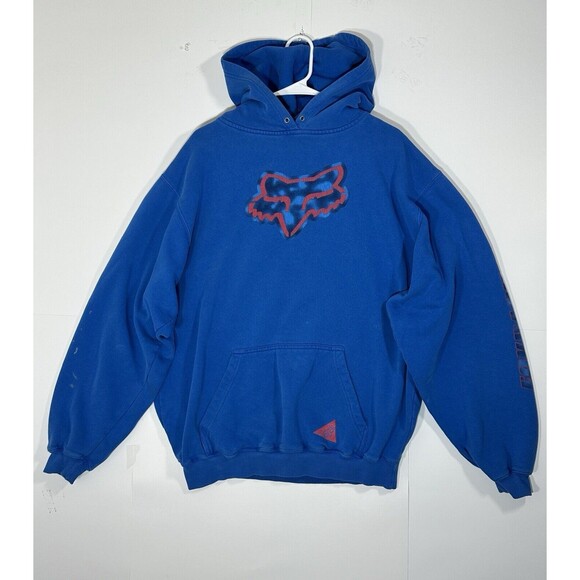 VTG Fox Racing Hoodie Men Large Blue Pullover Motocross Camo Logo Promo 90s Y2K - Picture 4 of 14